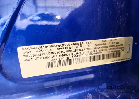 2009 Volkswagen Jetta S из США, поврежденный, VIN 3VWHM71K79M076970